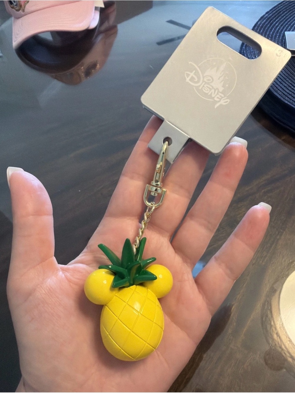 Disney Yellow & Green Pineapple Mickey Keychain with Gold Hardware - Picture 1 of 1